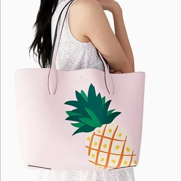 Kate Spade Colada Pineapple Graphic Large Tote Bag Pink Multi NWT - Picture 12 of 13